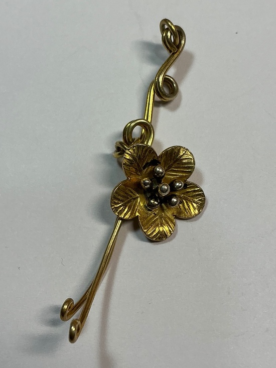 Jewelry - Sterling Silver Gold Color Vertical Floral Pendant. 2 inches long